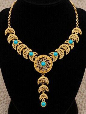 22kgp Dubai Jewelry Elegant Gold and Turquoise Necklace